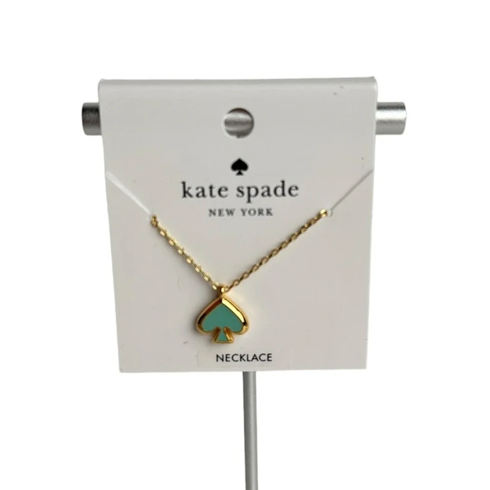 Kate Spade Everyday Spade Enamel Necklace in Crystal Blue and Gold Tone